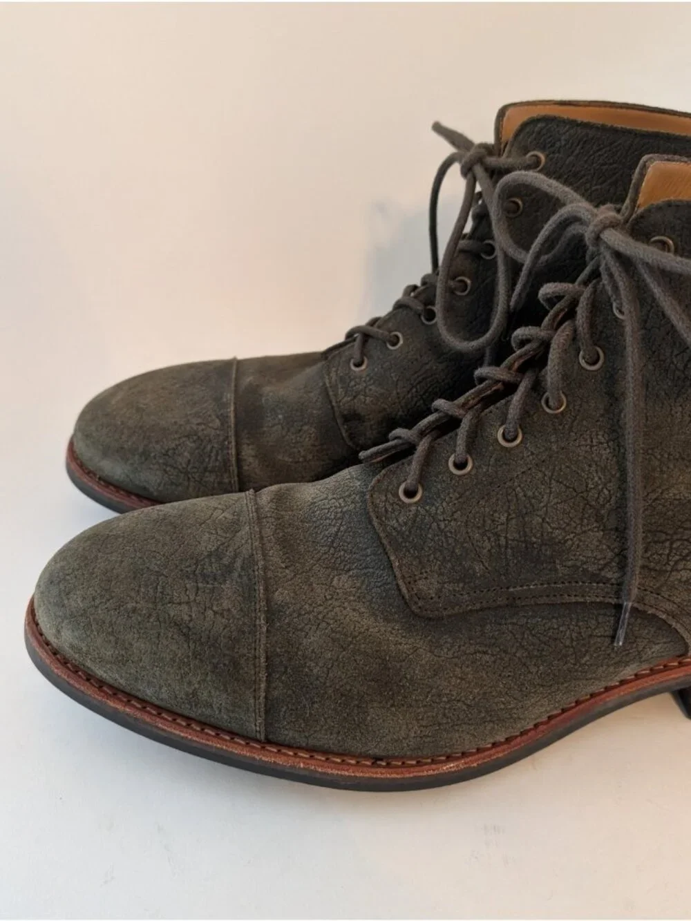 Taft The Dragon Green Textured Leather Cap Toe Combat Boots Sz 11